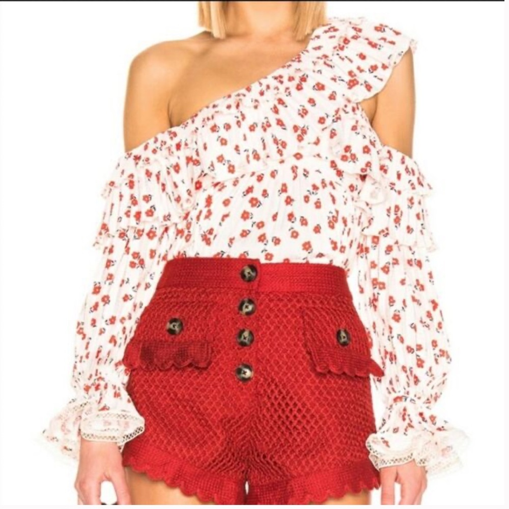 Self-Portrait Ditsy Floral Print One-Shoulder Blouse